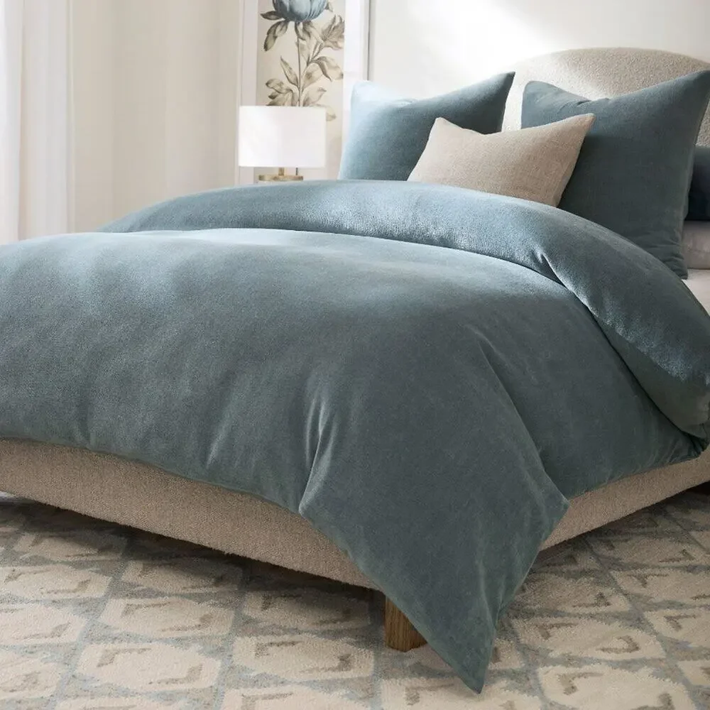 Pottery Barn Cozy Cloud Duvet Cover Steel Blue Bedding Full / Queen Buttons NEW